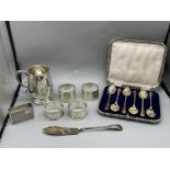 Assorted HM Silver Items to include Napkin Rings,