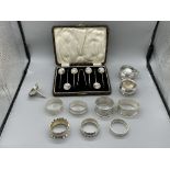 Assortment of HM Silver to include napkin rings an