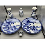 Assorted Blue and White Porcelain Items.