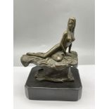 Bronze - Art Deco Nude Lady, signed Milo, on marbl
