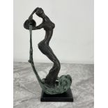 Bronze - Lady pouring Water on a Wave, on marble b