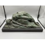 Bronze - Nude Laying on Rock, on marble base
