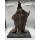 Bronze - Art Deco Female Posing, on marble base.
