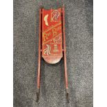 Red Paint-Decorated Wood Sled with Native American