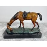 Bronze - Horse with Dog, signed HKH, on marble bas