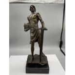 Bronze - Warrior, signed Barye, on marble base.