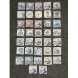 Collection of 37 Antique Blue and White Delft Tile