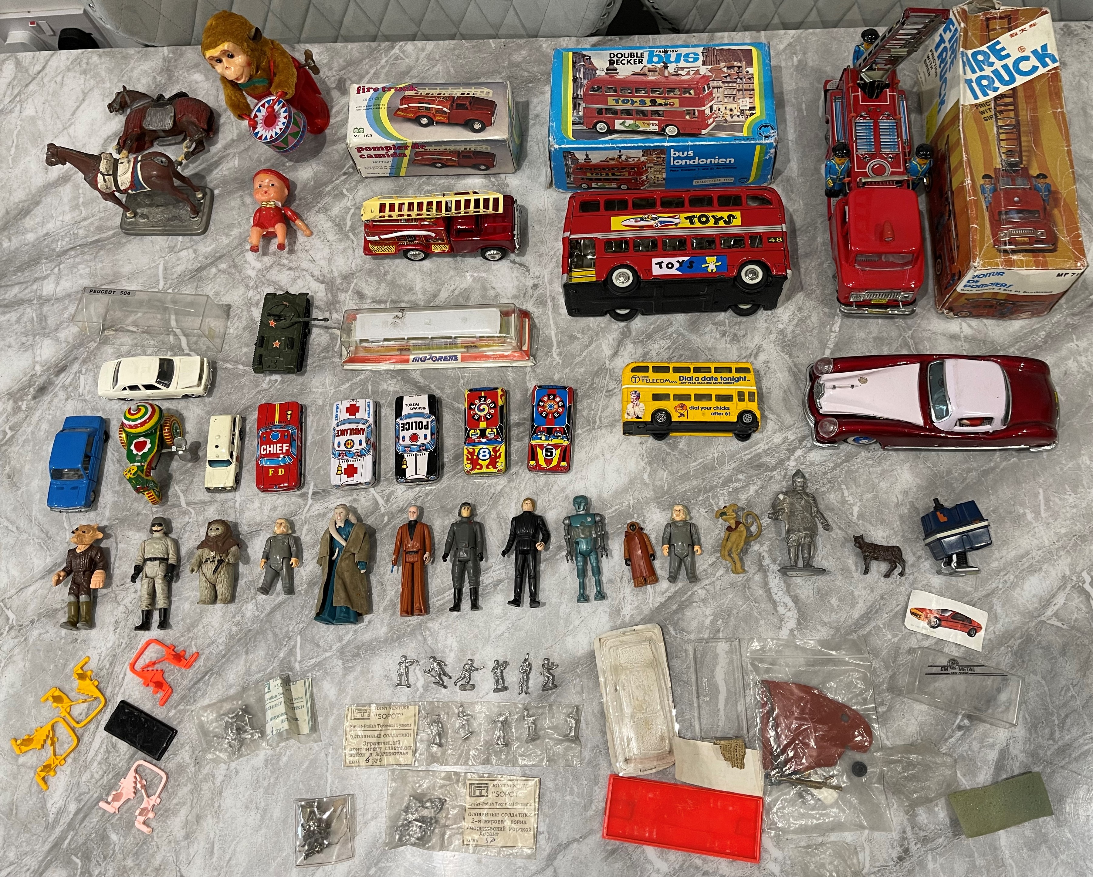 Collection of Vintage Toy Cars and Figures and oth