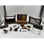 Assorted Lot to include Pipe Racks, Cigar Box, Two