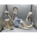 Large NAO by Lladro - Girl with a Sun Hat Sitting