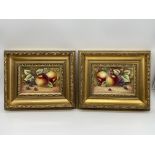 Two Framed Hand Painted Bone China Fruit Plaques by James Skerrett. Good condition, no damage.