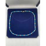 Turquoise, Pearl and 9ct Gold Necklace with 9ct Go