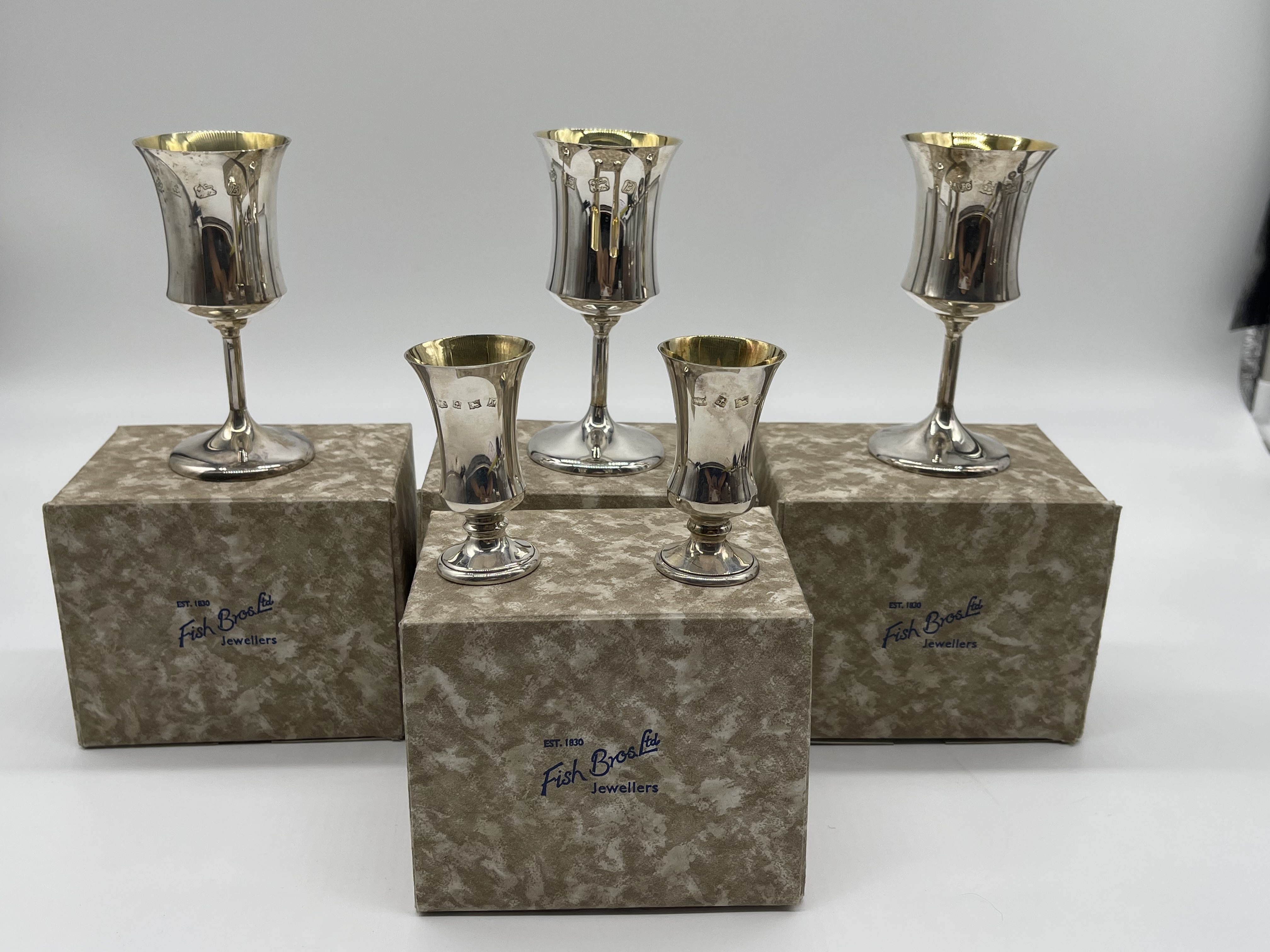 Three and Two Fish and Bros HM Silver Goblets. To