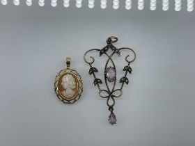 9ct Gold Suffragette Pendant, and 9ct Gold Cameo P