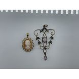 9ct Gold Suffragette Pendant, and 9ct Gold Cameo P