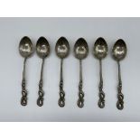 Six Hallmarked Chinese Nagasaki Silver Spoons.