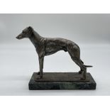 Greyhound Metal Dog Figure on Marble Base.
