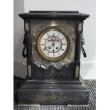 Ansonia Black Slate and Verte Marble Mantle Clock.