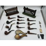 Collection of Vintage Pipes along with two pipe ra