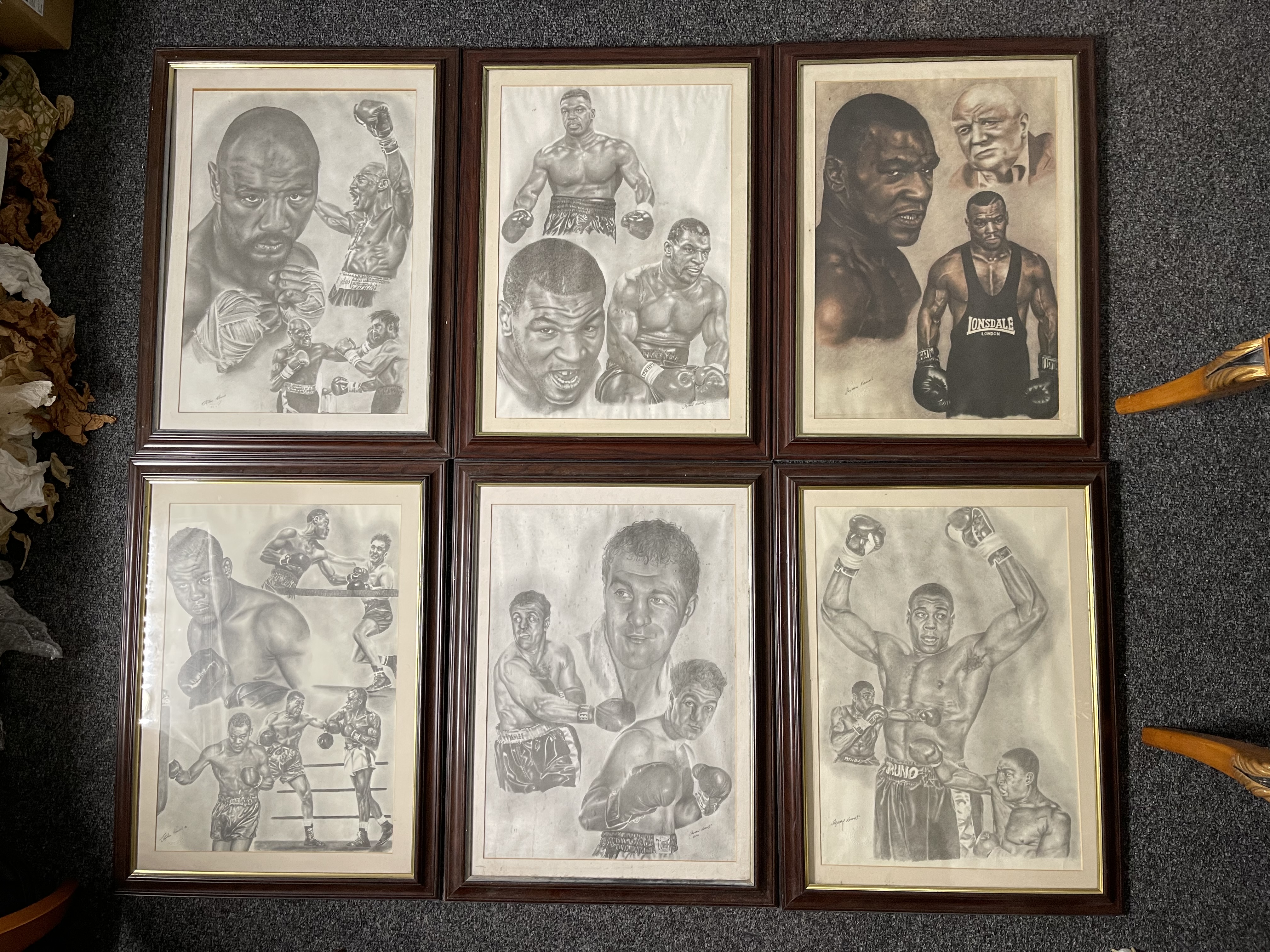 Collection of Six Framed Stephen Khamis Boxing Pri