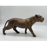 Vintage Leather Sculpture of a Wild Cat.