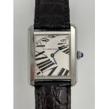 Ladies Cartier Tank Piano Dial Stainless Steel Wri