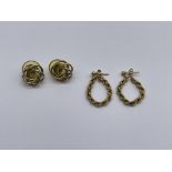 Two Pairs of 9ct Gold Earrings.