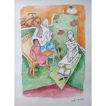 M. F. HUSAIN WATERCOLOUR ON PAPER 29.5 X 21.5"