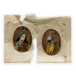 TWO PORTRAITS ON IVORY OF THE MUGHAL EMPEROR SHAH JAHAN AND HIS REVERED WIFE MUMTAZ -EACH 4.8 X 3 CM