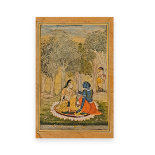 KISHANGARH PAINTING DEPICTING RADHA AND KRISHNA WITH GOPI LOOKING ON 28.5 X 17.5