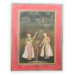 MUGHAL PAINTING DEPICTING 2 LADIES DOING FIREWORKS 23.8 X 32.7 CM