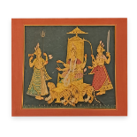 BASHOLI SCHOOL DEPICTING MAHADEVIS EMERGENCE FROM THE COSMIC VOID 32 X 26 CM