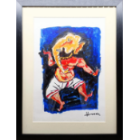 MF Husain Dancing Ganesha watercolour on paper 33 x 23 cm