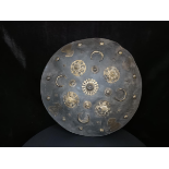 18th Century Mughal leather and metal Shield decorated with moon crests Diameter 50cm