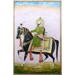 Sikh School painting of Guru Gobind Singh ji on horseback