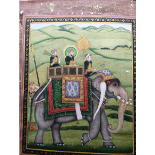 Mughal painting depicting Emperor Bahadur Shah mounted on an elephant 27 x 22 cm