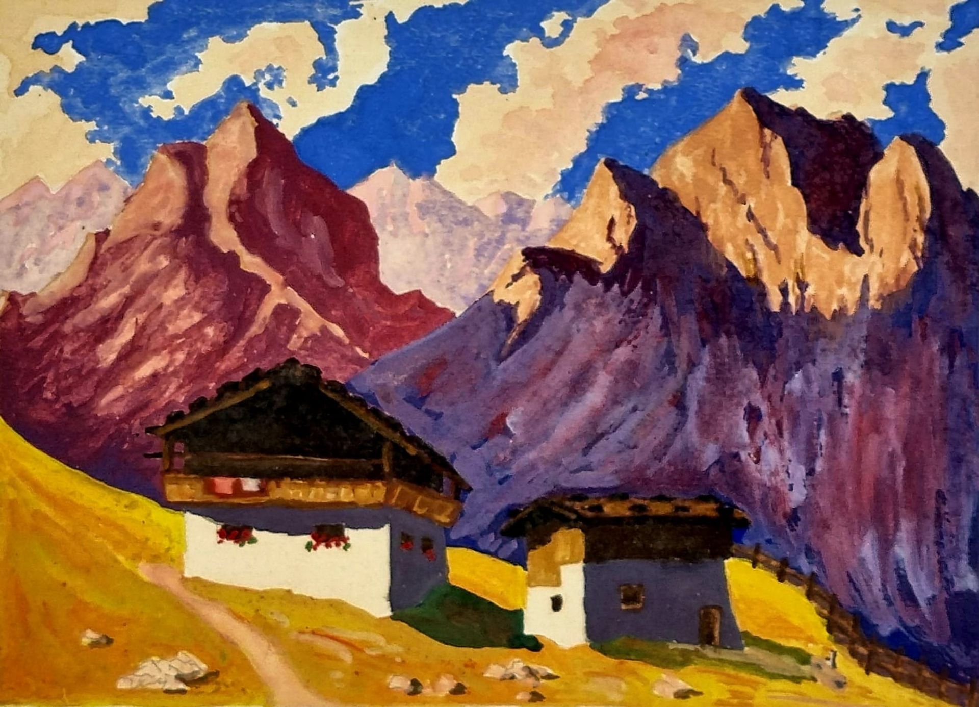 Tiroler Berge, Aquarell von Alois Stockinger, ca. 1950 , Blattgröße: 30x21cm, ungerahmt