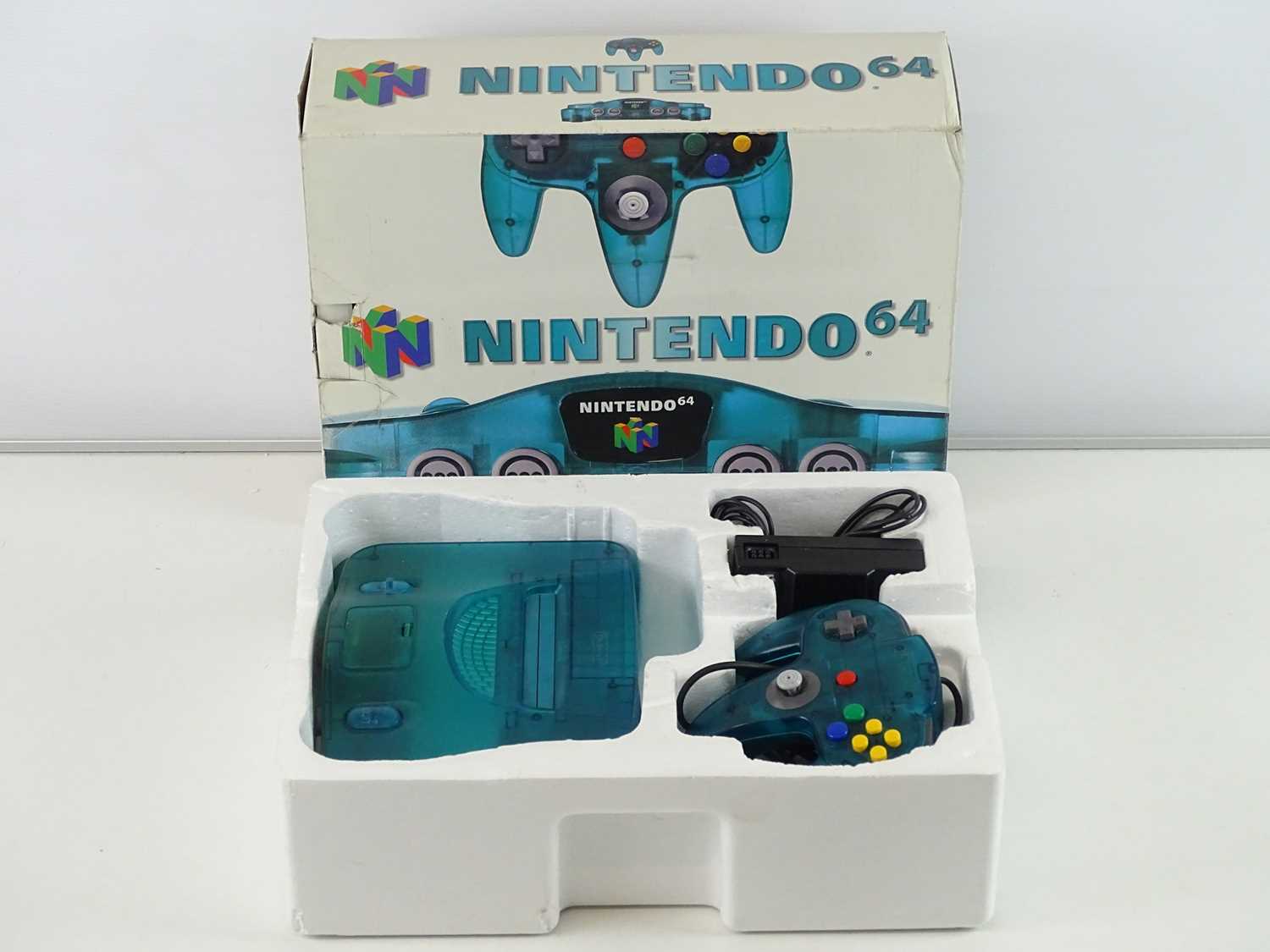 Nintendo 64 console - aqua blue see through - released in 2000 - NUS-S-TBF - in original box,