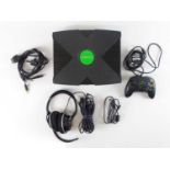 Original Xbox console - released 2001 - with power connections and controller - unboxed together