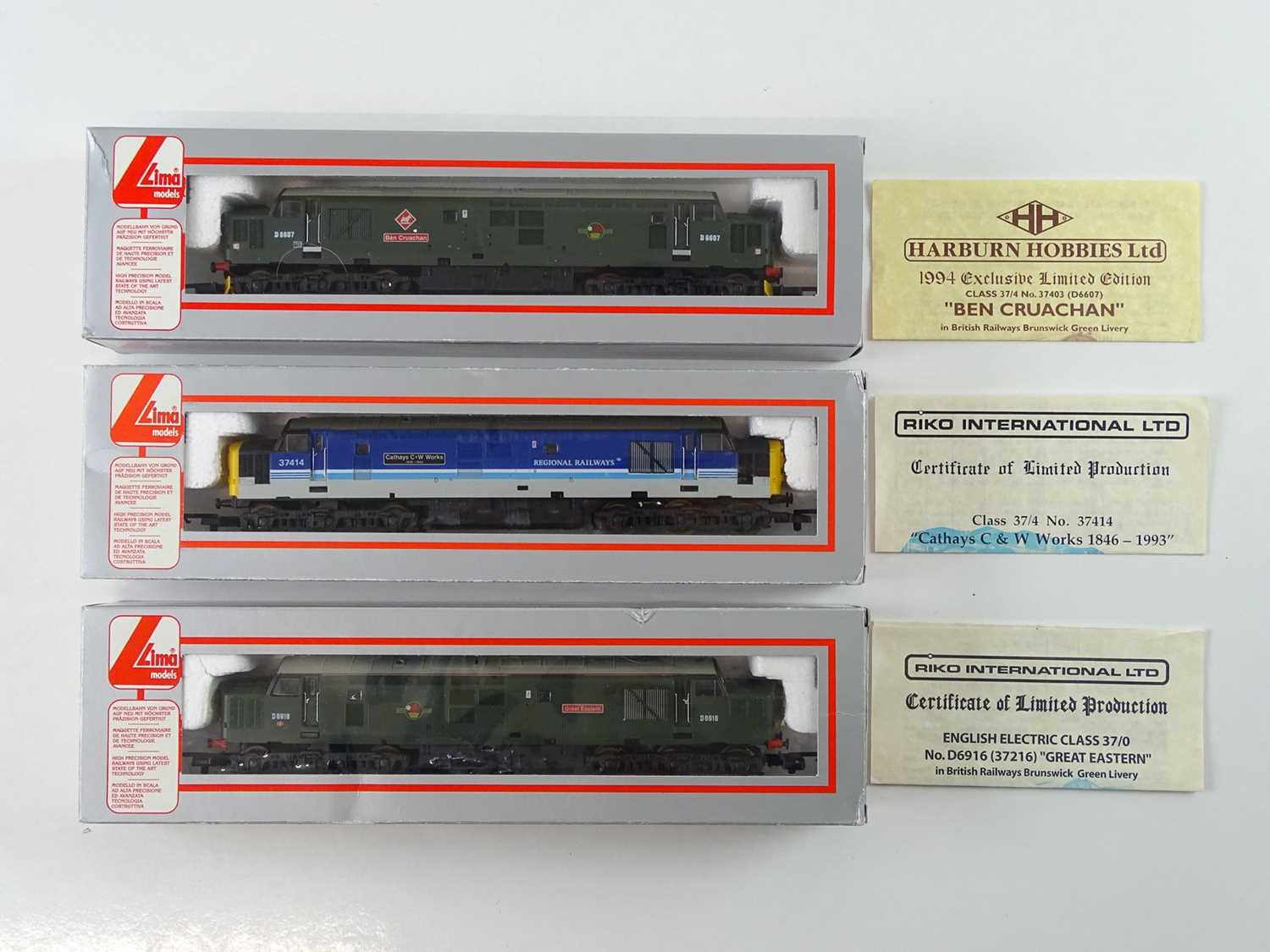 A group of LIMA OO Gauge class 37 diesel locomotives, in various liveries, all limited editions -