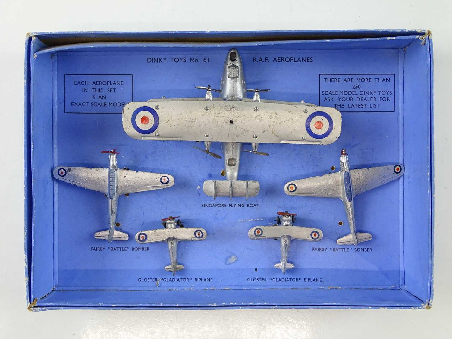 A DINKY Toys pre-war 61 R.A.F Aeroplanes set complete with five models - G in G box - Image 2 of 3