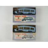 A pair of DINKY Toys 582 Pullmore Car Transporters in light blue with fawn decks, both early six