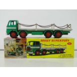 A DINKY 935 Leyland Octopus Flat Truck with chains in mid green/grey with red hubs - F/G in G box