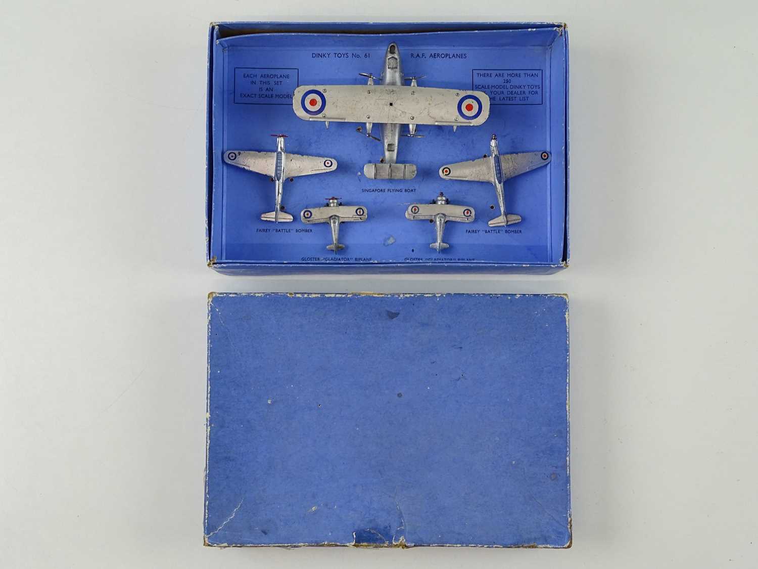 A DINKY Toys pre-war 61 R.A.F Aeroplanes set complete with five models - G in G box