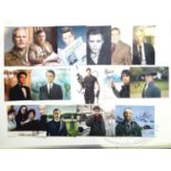 A group of male actors' signatures on A4 photos to include TOM BURKE, EDWARD BLUEMEL, PADDY