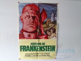 A pair of horror memorabilia items comprising a HORROR OF FRANKENSTEIN (1970) one sheet - folded -