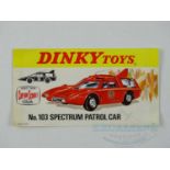 A DINKY TOYS cardboard shop display advertisement for a No. 103 Spectrum Patrol Car utilising the