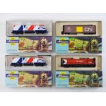 A group of HO gauge American and Canadian Outline diesel locomotives and box car by ATHEARN - VG