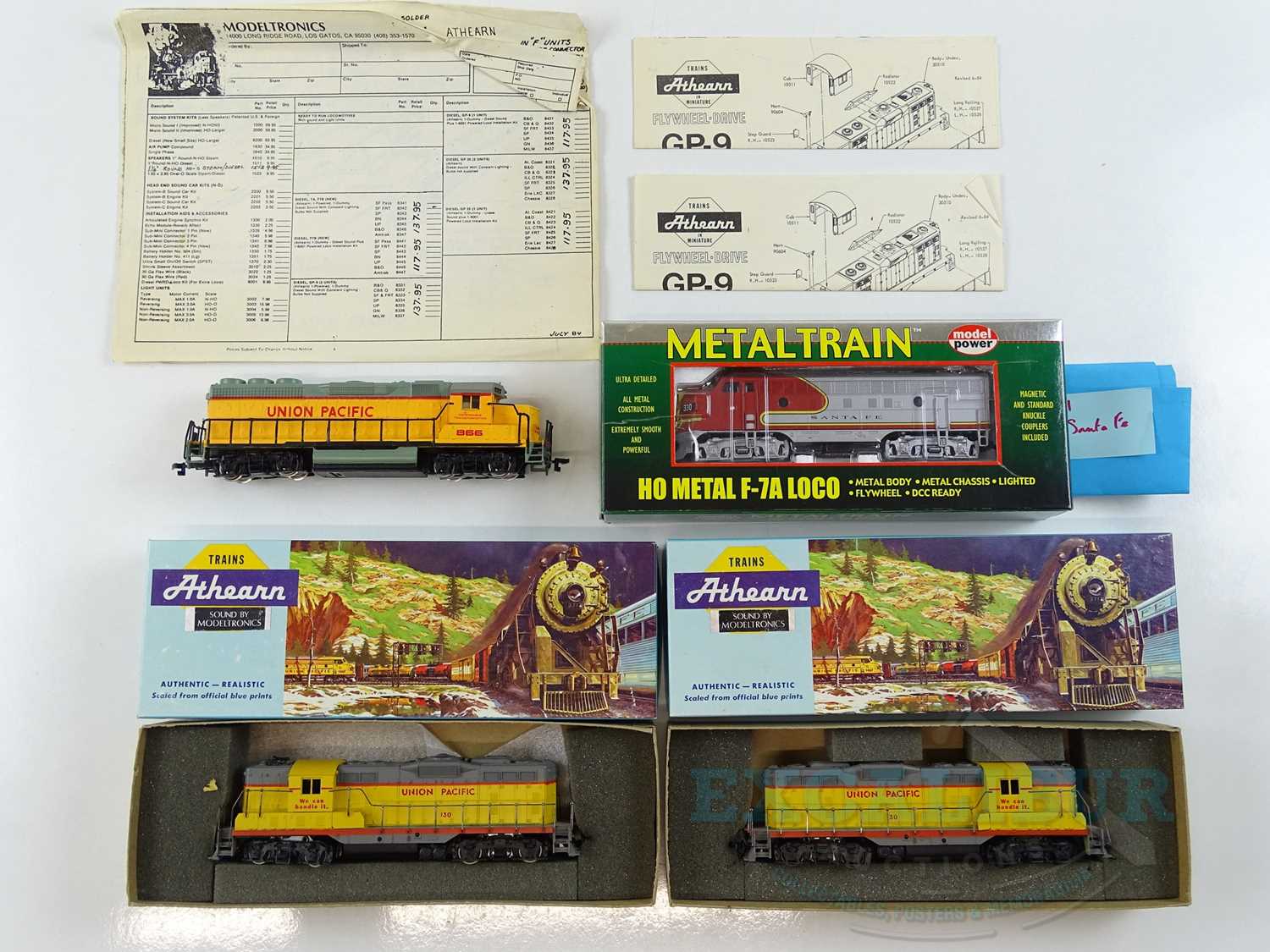 A group of HO gauge American Outline diesel locomotives by ATHEARN and MODEL POWER in Union