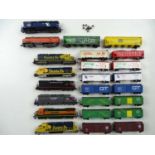 A large group of unboxed N gauge American outline rolling stock by ATLAS and others comprising
